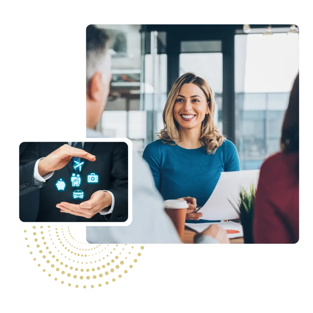 Female Insurance Agent with clients | Florida Insurance License Online